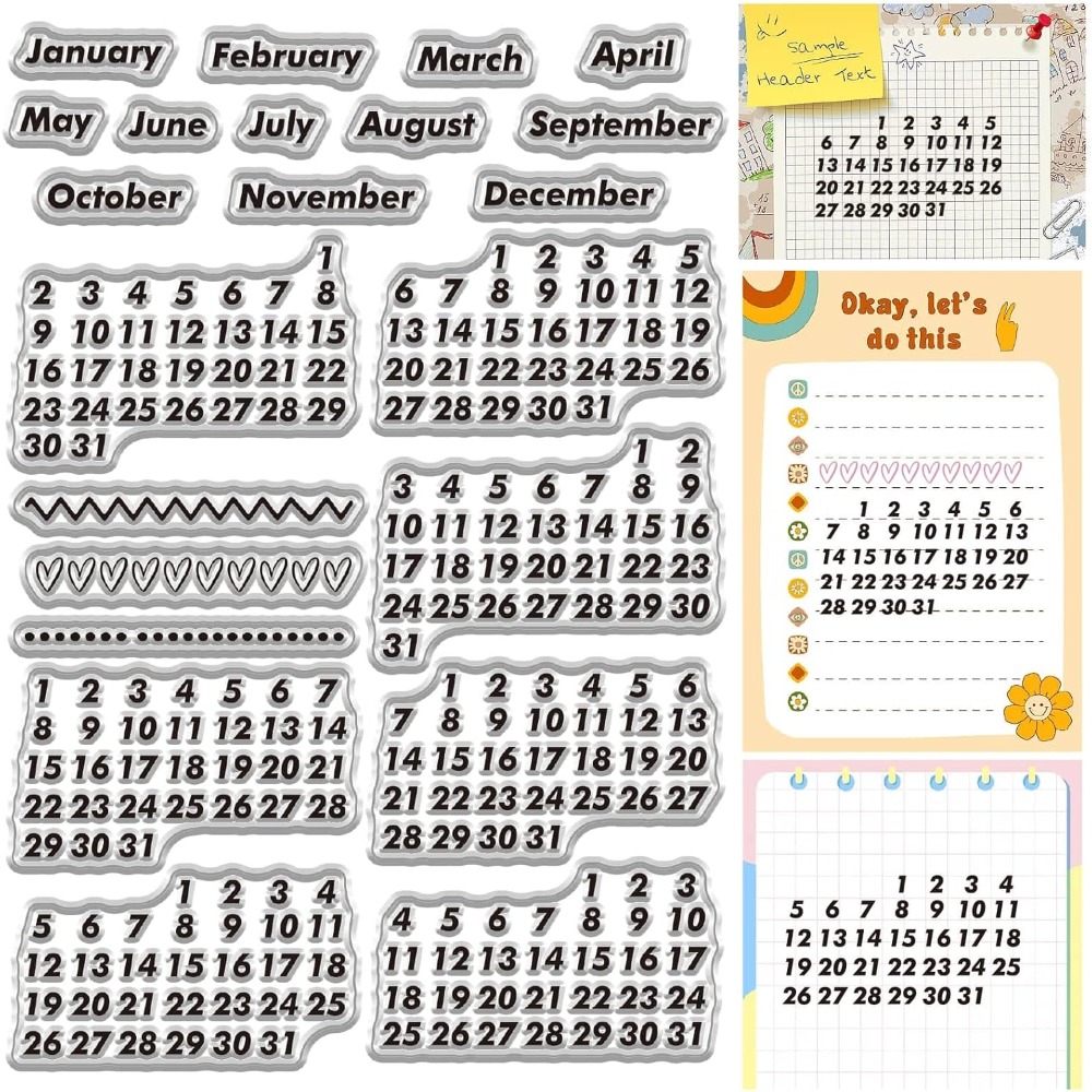 Rubber Date Stamp - Calendário data selos claros mês do